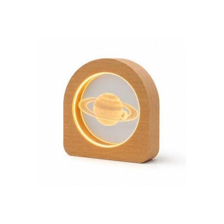 Lámpara veladora vidrio y madera 8x8cm Saturno