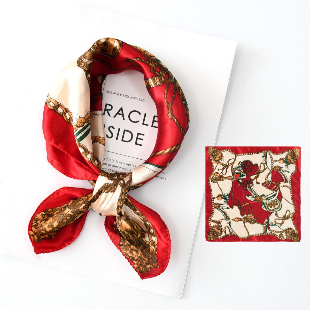 Pañuelo De Seda Chico - Rojo Y Crema 