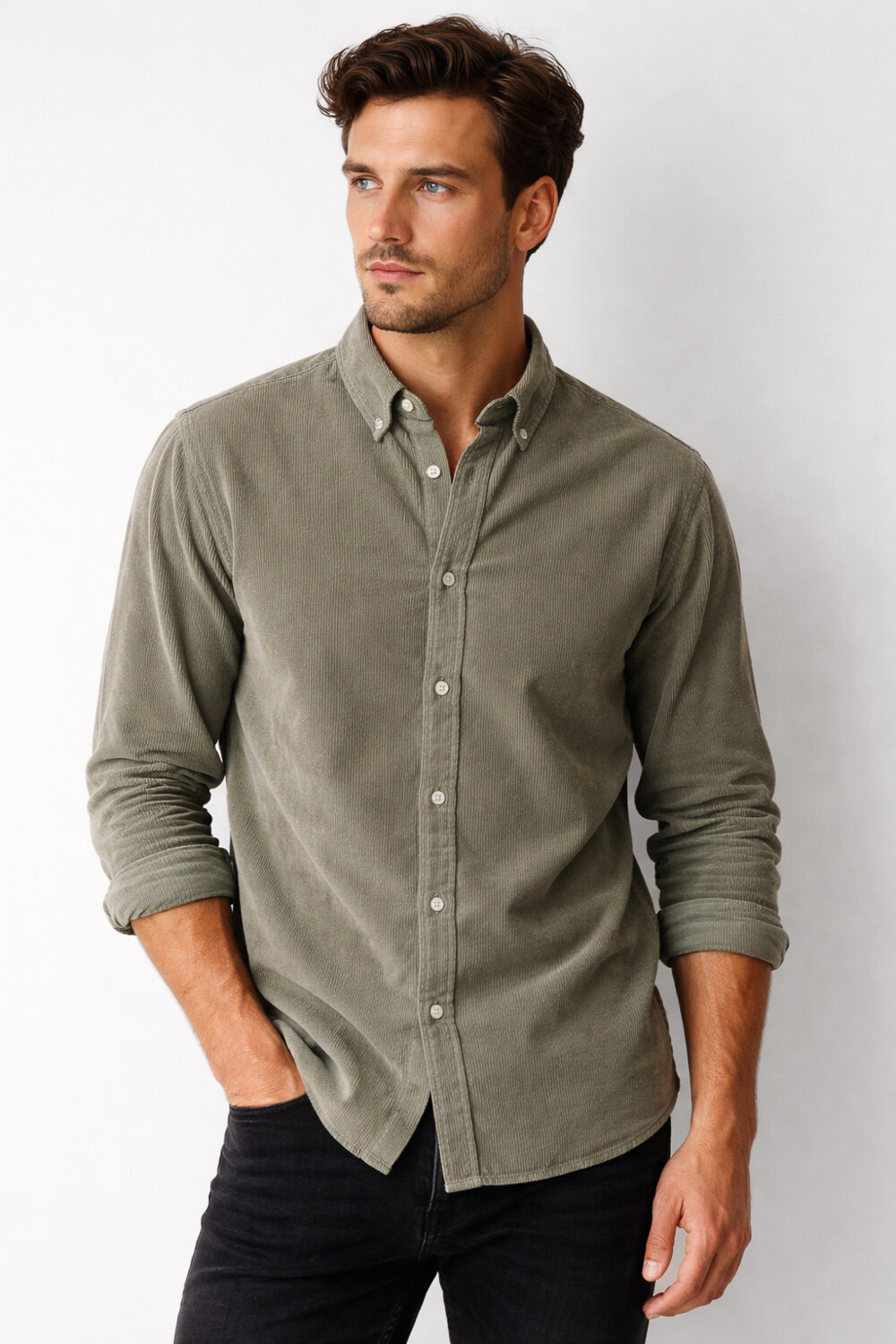 Camisa Sutra Verde Seco