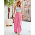 PantalÃ³n Palazzo Elastizado Liso con Abertura Rosa