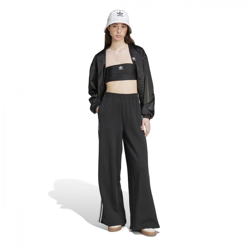 Pantalón Loose French Terry Wide Leg 3 bandas de Mujer Negro