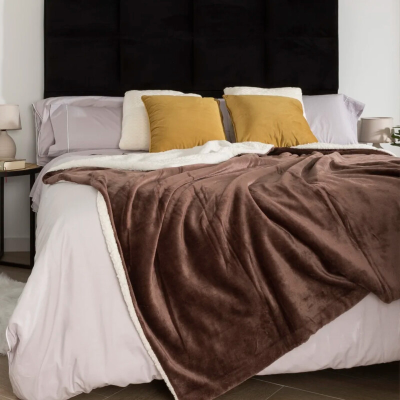 Manta sherpa 150 x 200 1 plaza y media MARRON