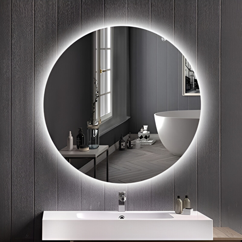 Espejo Redondo Con Luz Led Sin Marco 80cm Diametro Tactil Blanco