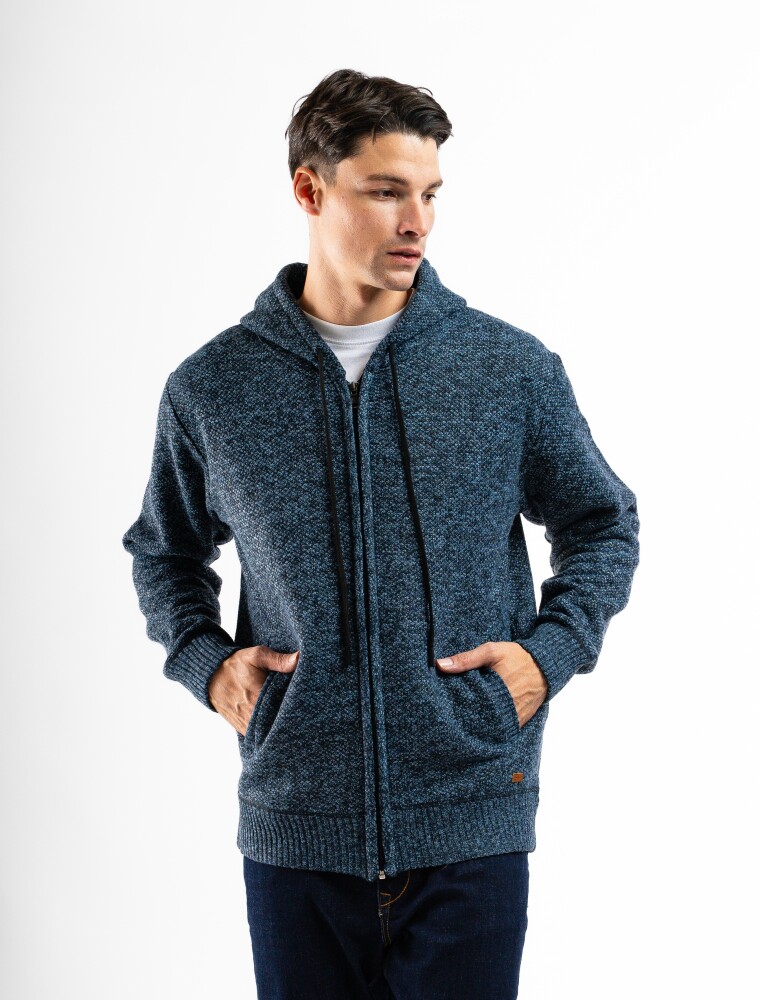 Campera de Punto con Corderito y Capucha Azul