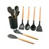 Set de 12 Utensillos de Cocina de Silicona Antiadherente con Mango Madera IMBACK Color Negro Set de 12 Utensillos de Cocina de Silicona Antiadherente con Mango Madera IMBACK Color Negro