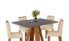 Juego De Comedor - 4 Sillas + Mesa Tapa De Vidrio - Celeste Beige / Gris
