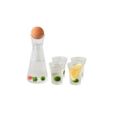 Set de 4 vasos y botella de vidrio con tapa de bambú 500ml Transparente