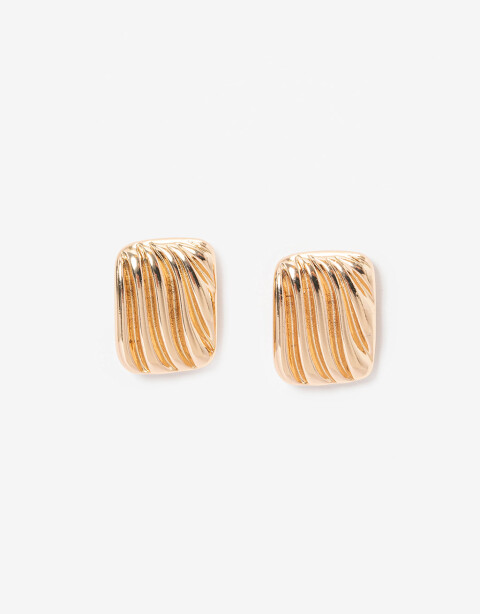 Aros Colgantes Cortos Metal Aros Cortos De Metal Rectangular De La Línea Stay Golden. - Dorado