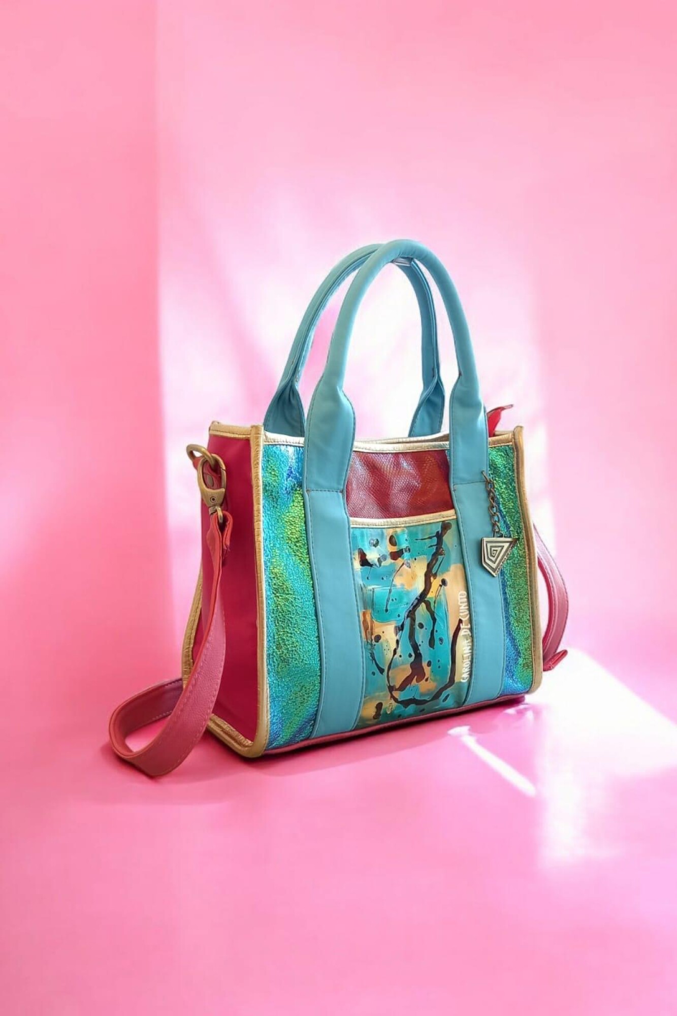 Cartera Tali De Cuero Multicolor Y Arte Pintado A Mano — Carolina