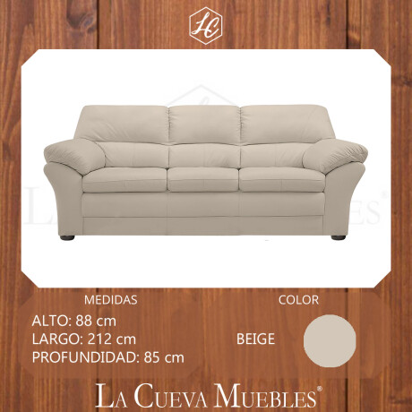 Sillon 3 cuerpos Cuero Natural Florencia Beige