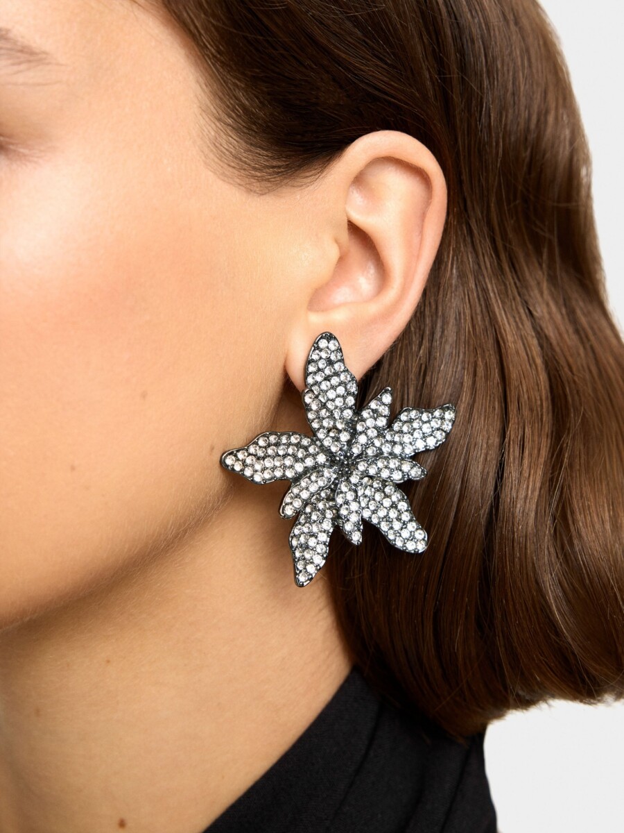 Pendientes De Flor Con Cristales plateado