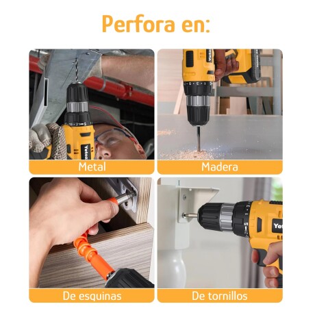 Taladro Inalámbrico Batería Maletín Accesorios Completo 24V Amarillo