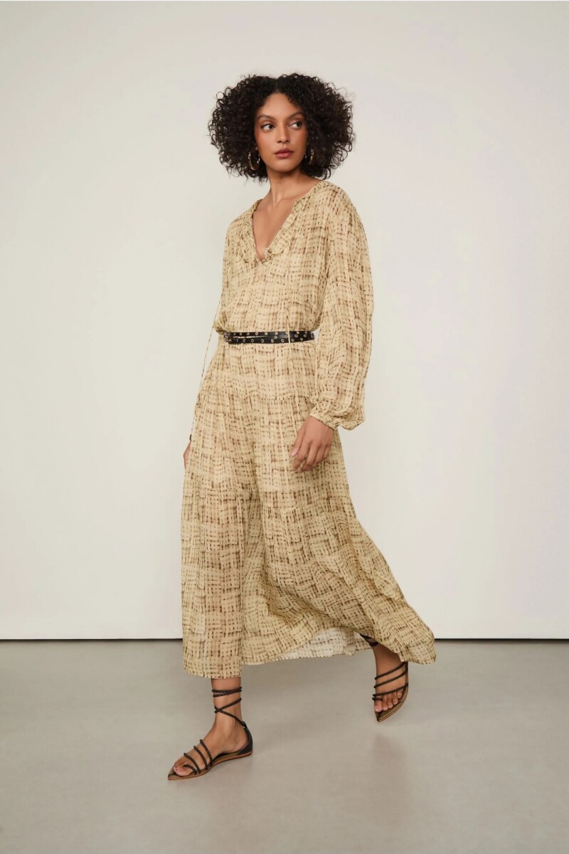 VESTIDO LARGO TRAMA Beige