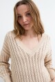Sweater escote V calado BEIGE