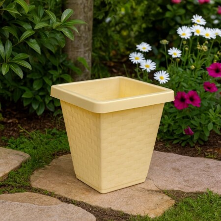 MACETA CUADRADA RATTAN CREMA N30 14LTS 00871 BEIGE