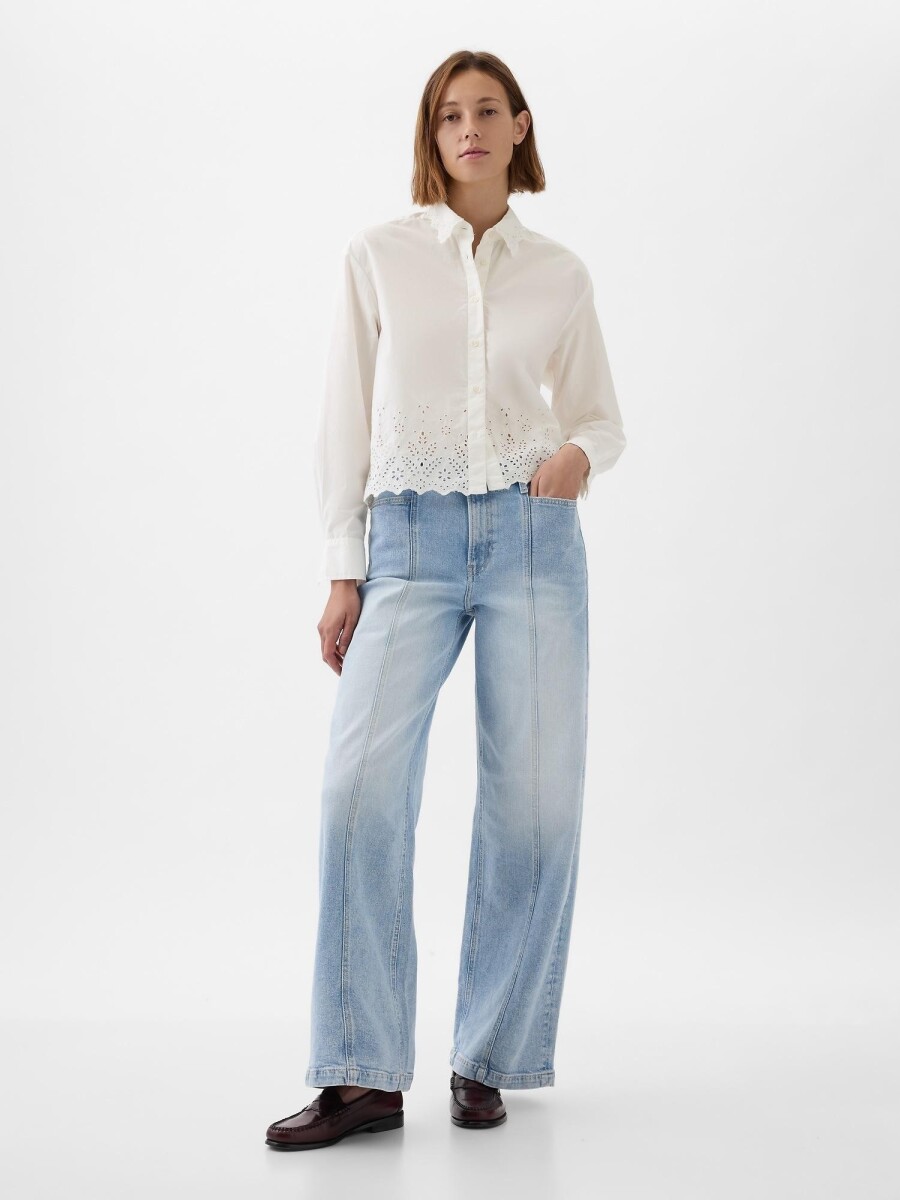 Camisa Corta Con Broderie Mujer - New Off White 