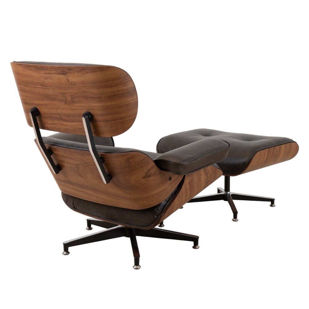 BUTACA C/PUFF 1 CUERPO CUERO-100-NATURAL NEGRO EAMES