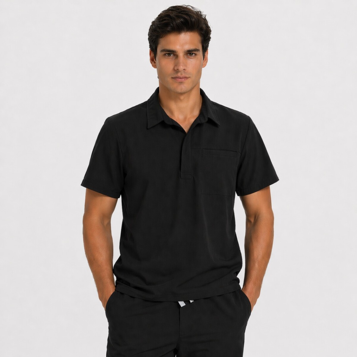 Casaca polo con botón unisex - Negro 