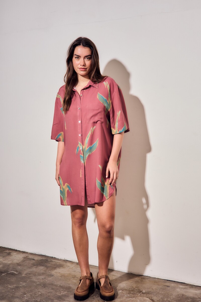 Vestido Camisero Con Lino Print