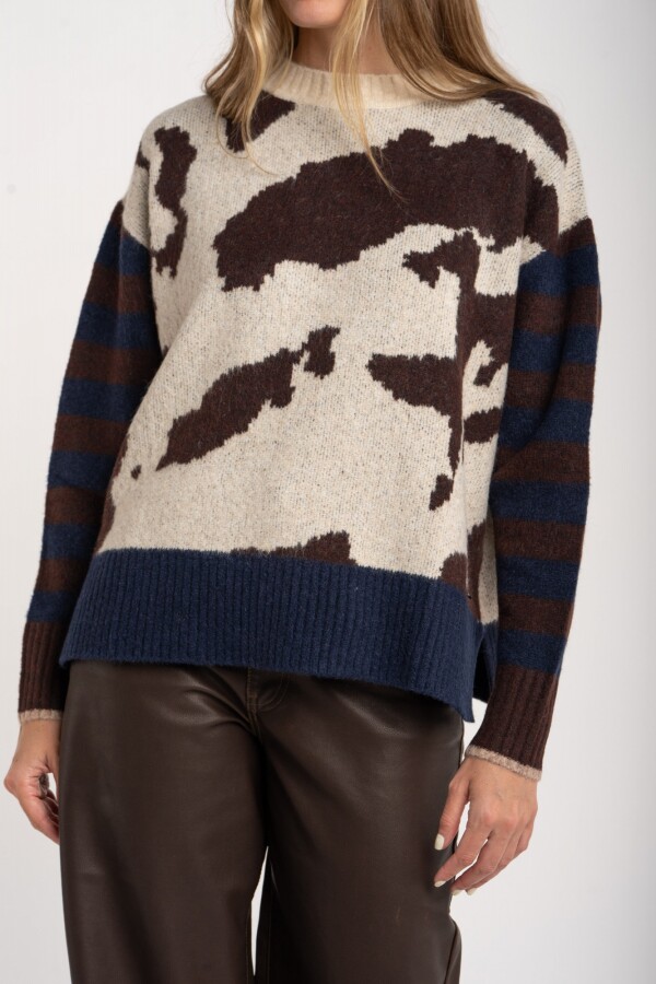 Sweater Animal Print Vaca Combinado Marrón