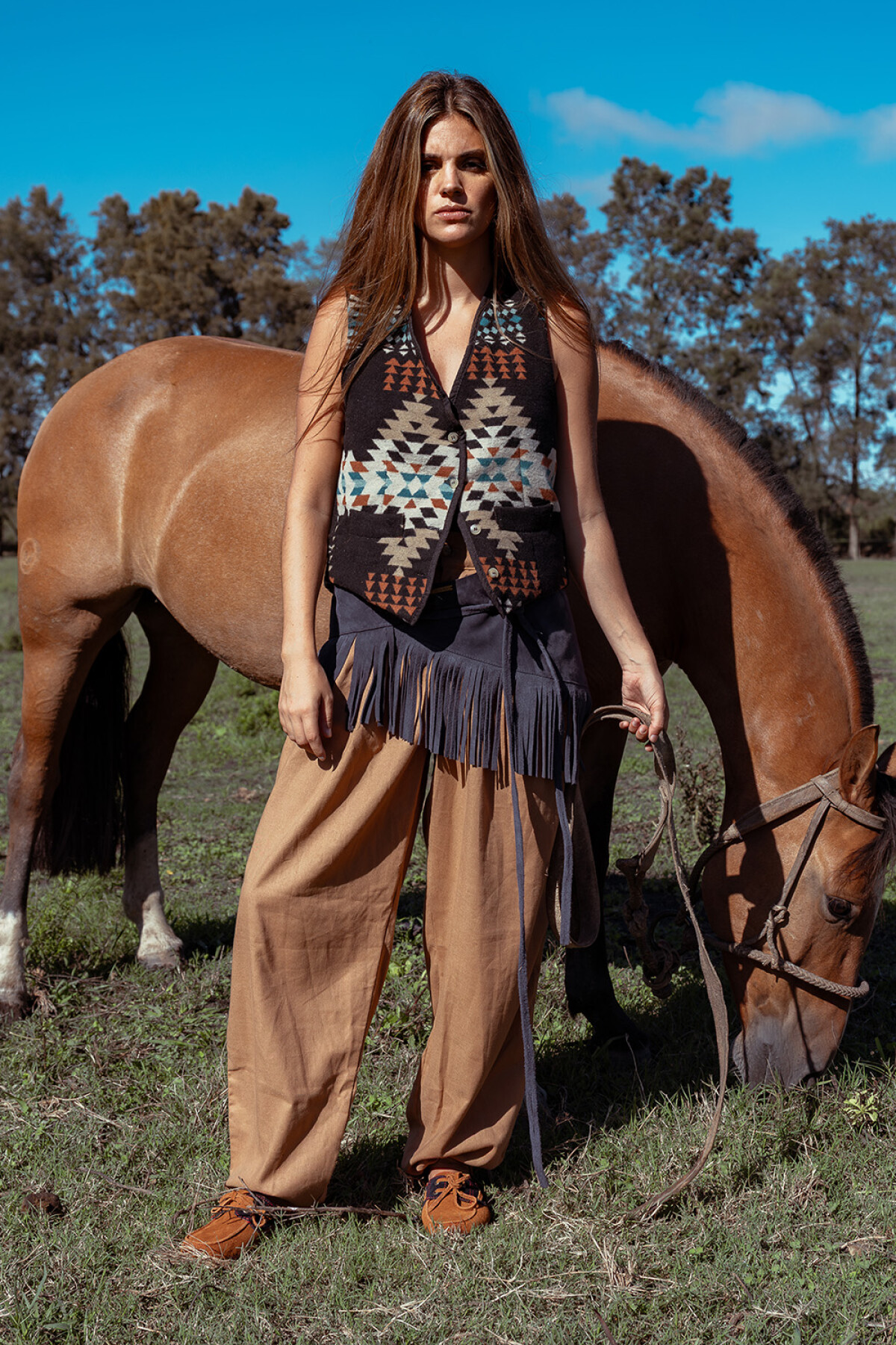 Boho Vest Negro / Beige