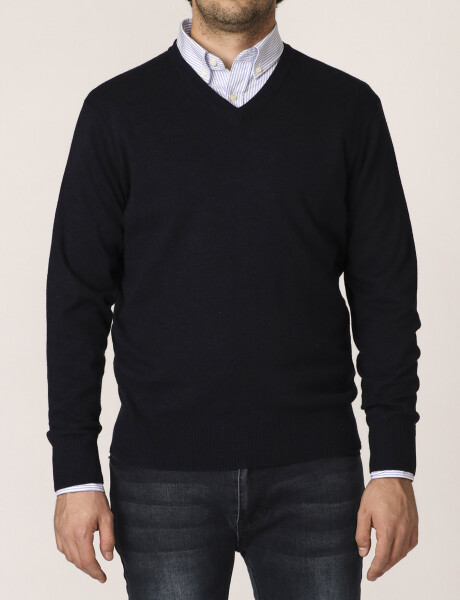 Sweater V Harrington Label Azul Oscuro