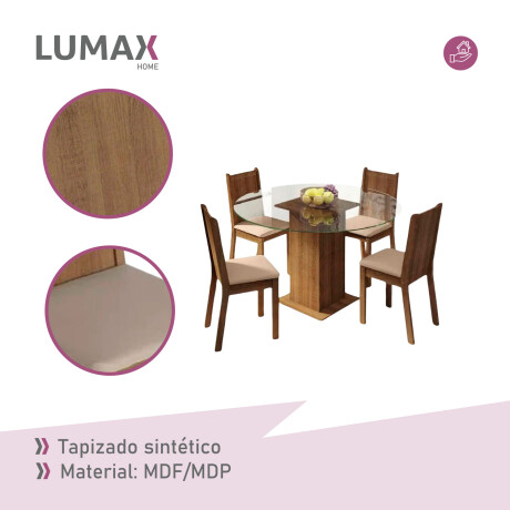Juego de comedor con mesa redonda de vidrio y 4 sillas rústicas Beige