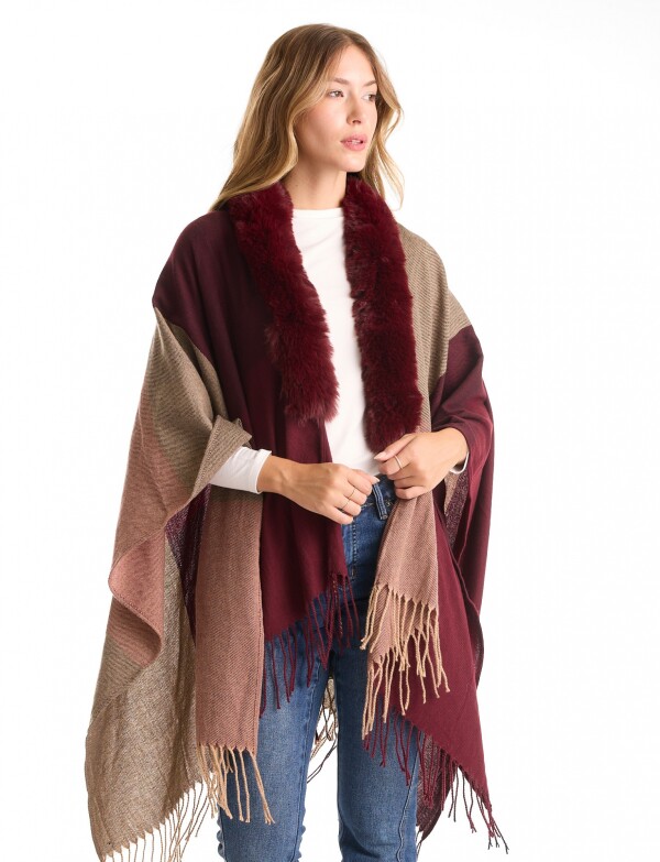 Ruana Faux Fur BORDEAUX/MULTI