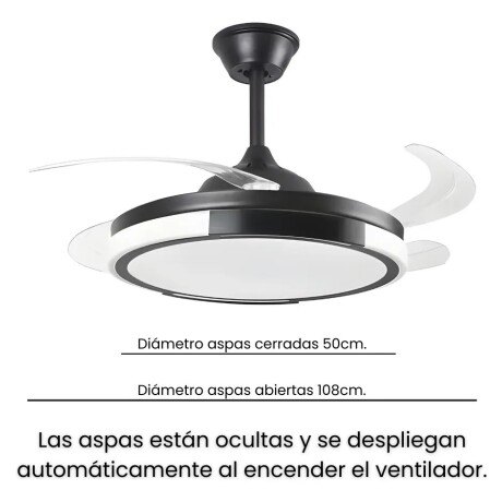 Ventilador De Techo Con Luz Retráctil Lámpara Led Control Retráctil negro