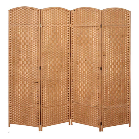 Biombo Separador Ambiente 4 Hojas Madera Moderno Natural Marrón
