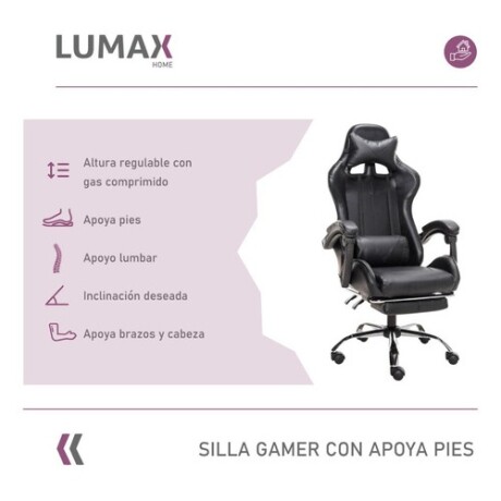 Silla Gamer Lumax Modelo ROM con Apoyapies Negro