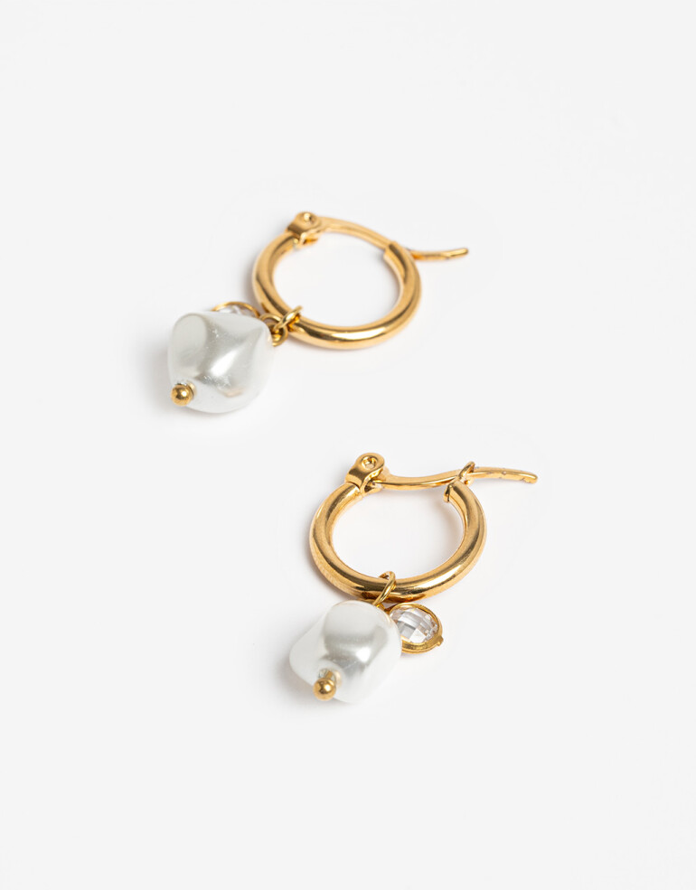 Aros Argollas Perla Argollas De Acero Con Perla - Dorado