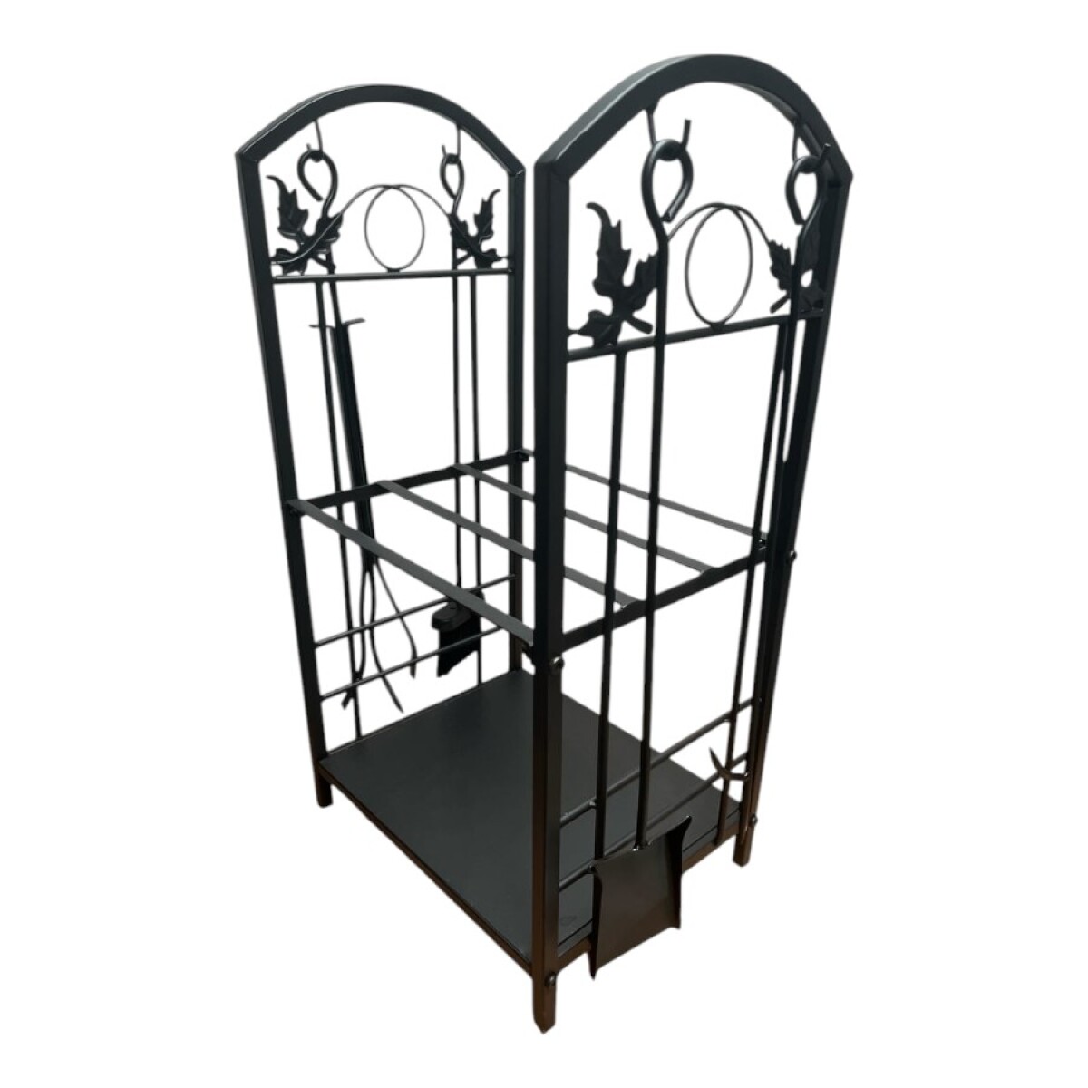 Rack para leña 2 niveles con herramientas 