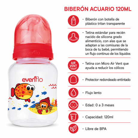Mamadera Evenflo Acuario Bebés 0-3M 120Ml Tetina Flujo Lento Rojo