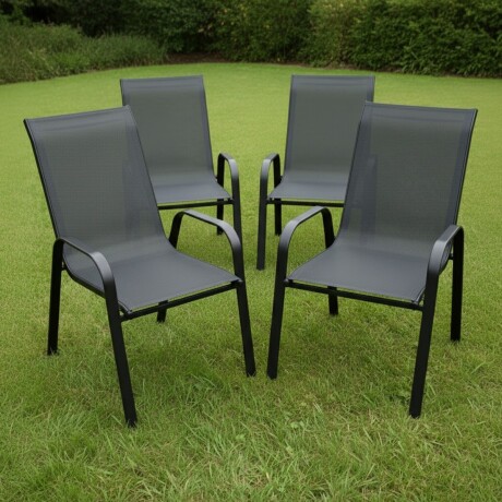 Set x4 Silla De Jardín De Metal Y Textilina Apilable con Apoyabrazos NEGRO