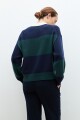 Sweater rayado cuello polo azul marino