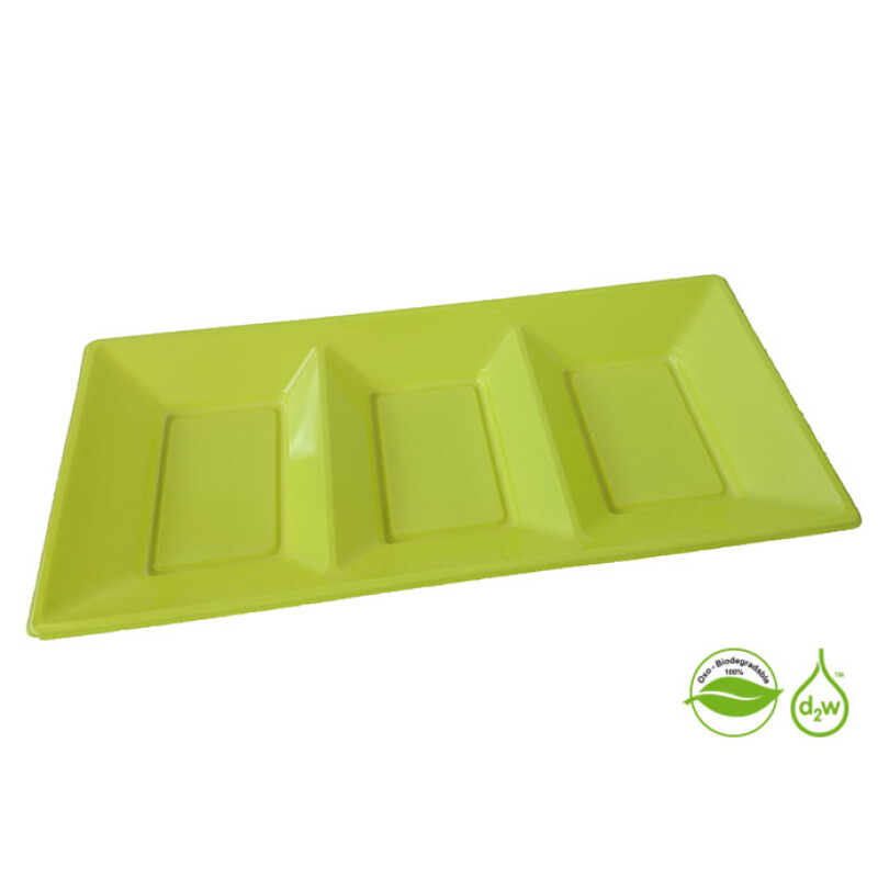 Bandeja Biodegradable Rectangular x3 Unidades Verde Limón