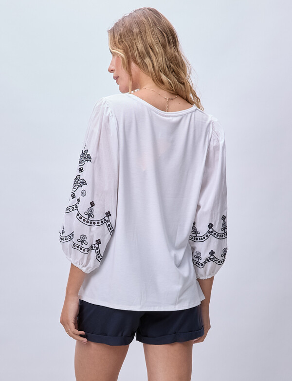 Blusa Bordada BLANCO/AZUL