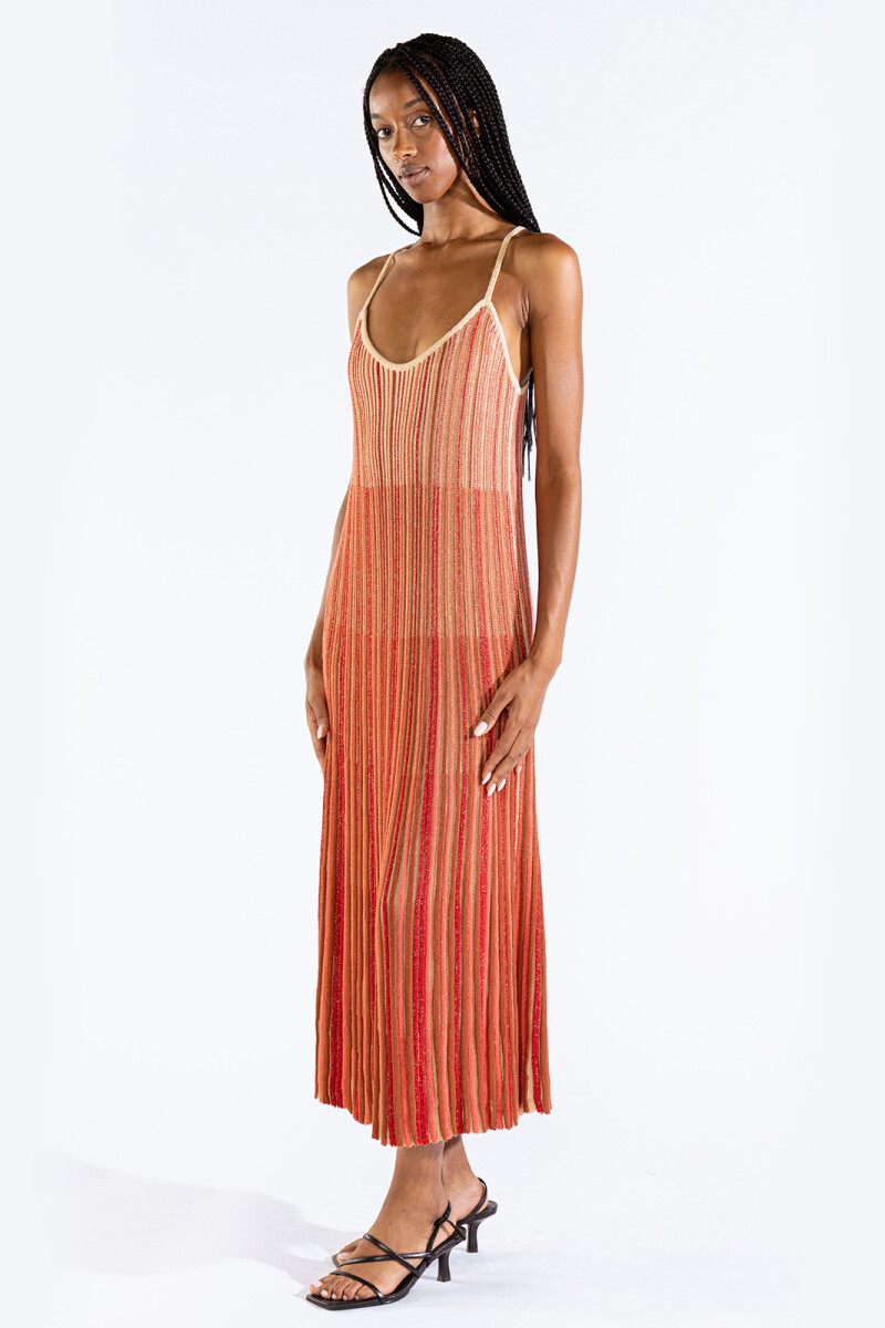 STRIPED LONG KNIT DRESS Fucsia