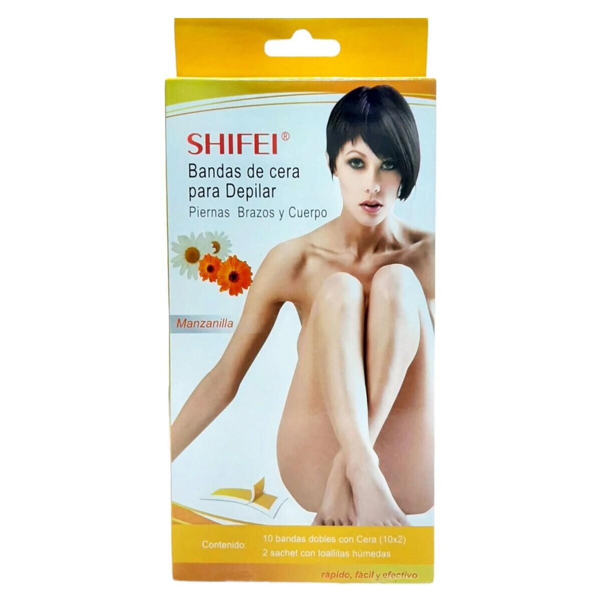 Shifei Bandas Depilatorias Corporales Manzanilla 6 Bandas Dobles + 2 Toallitas | Depilación Suave y Calmante