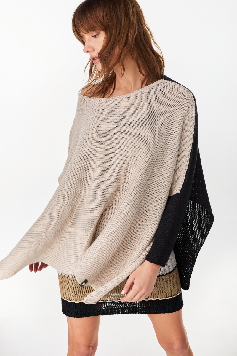 Poncho Misuna Negro/Beige
