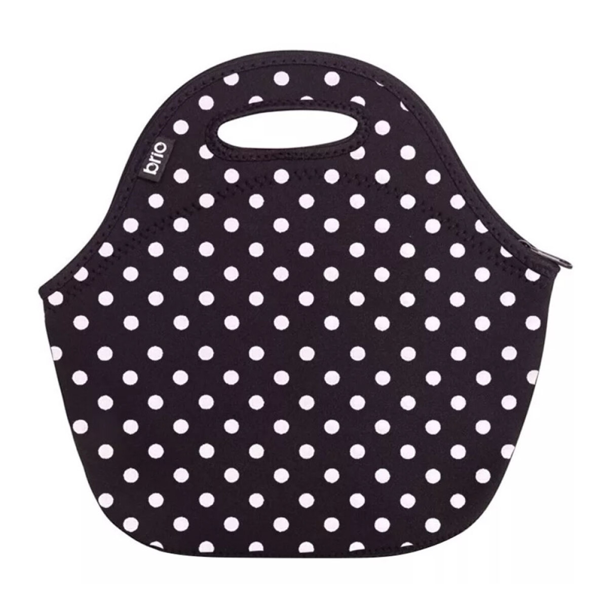 Lunchera Neopreno Brio Bolso c/Forro Aislante Térmico y Asa - Negro Lunares Blancos 