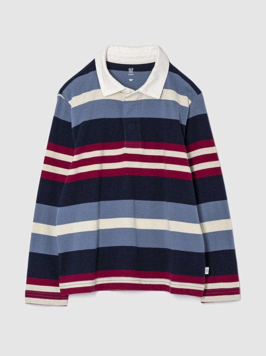 Remera Polo Manga Larga Niño - Navy Burgundy Stripe 