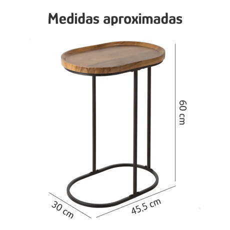 Mesa Auxiliar Ovalada Madera Metal 45,5x30x60cm Dis Moderno Marrón Oscuro