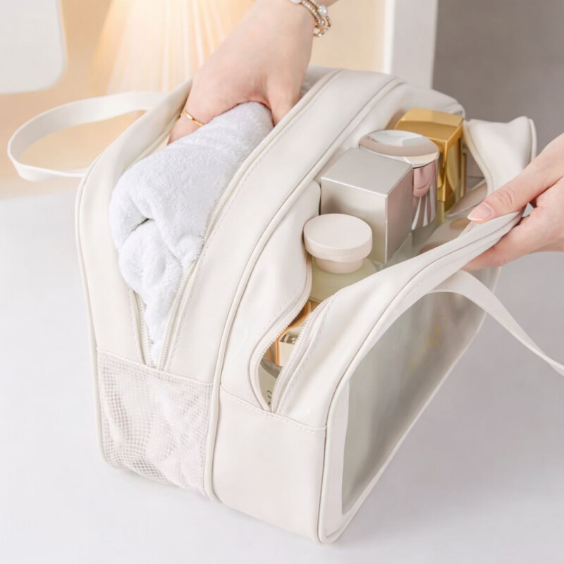 Necessaire de Viaje Organizador Impermeable con Compartimentos _ Ideal Porta Cosméticos y/o Artículos de Baño Blanco