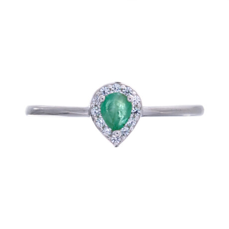 Anillo de Plata Rodinada, Esmeralda y circonias Anillo de Plata Rodinada, Esmeralda y circonias