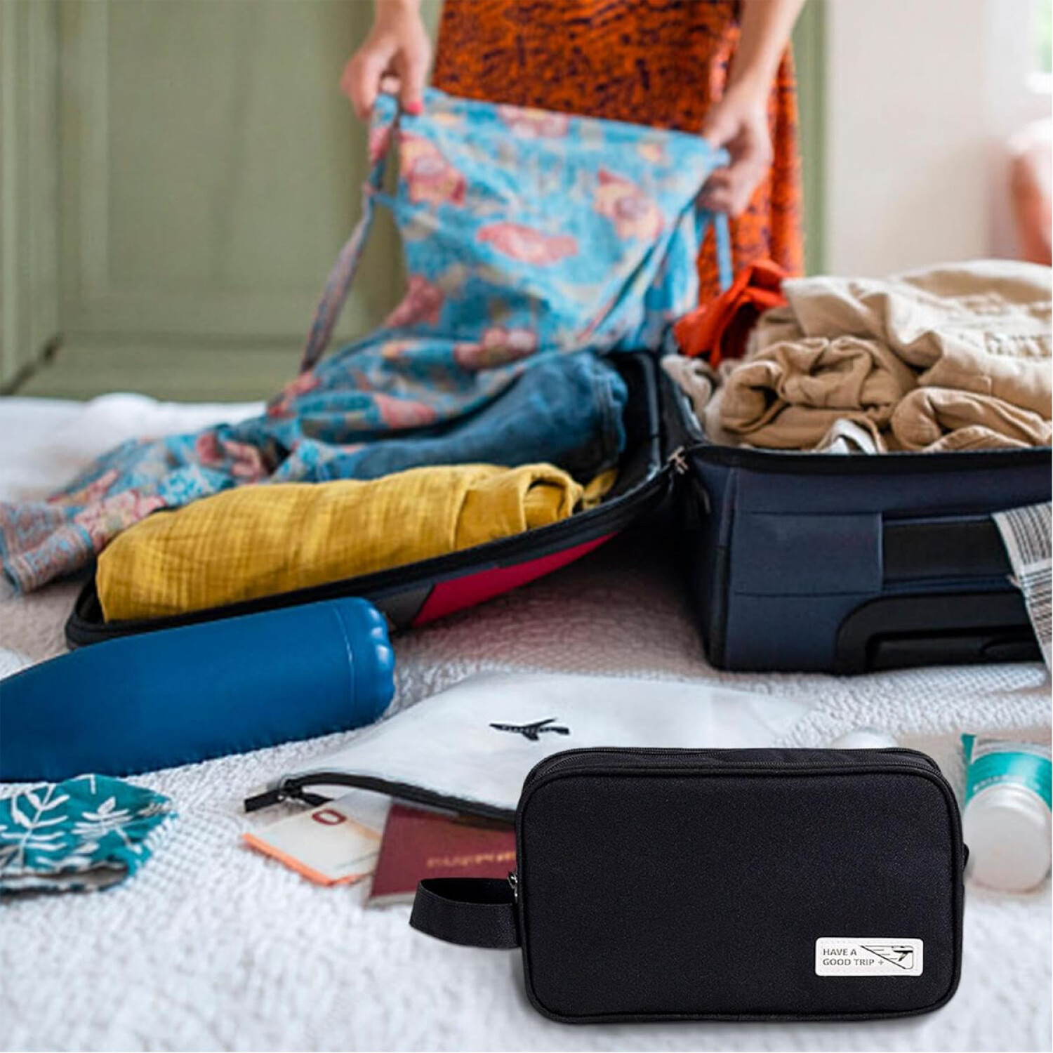 Neceser Organizador Mano p Viaje Bolso Maquillaje Cosmetica Negro HTS