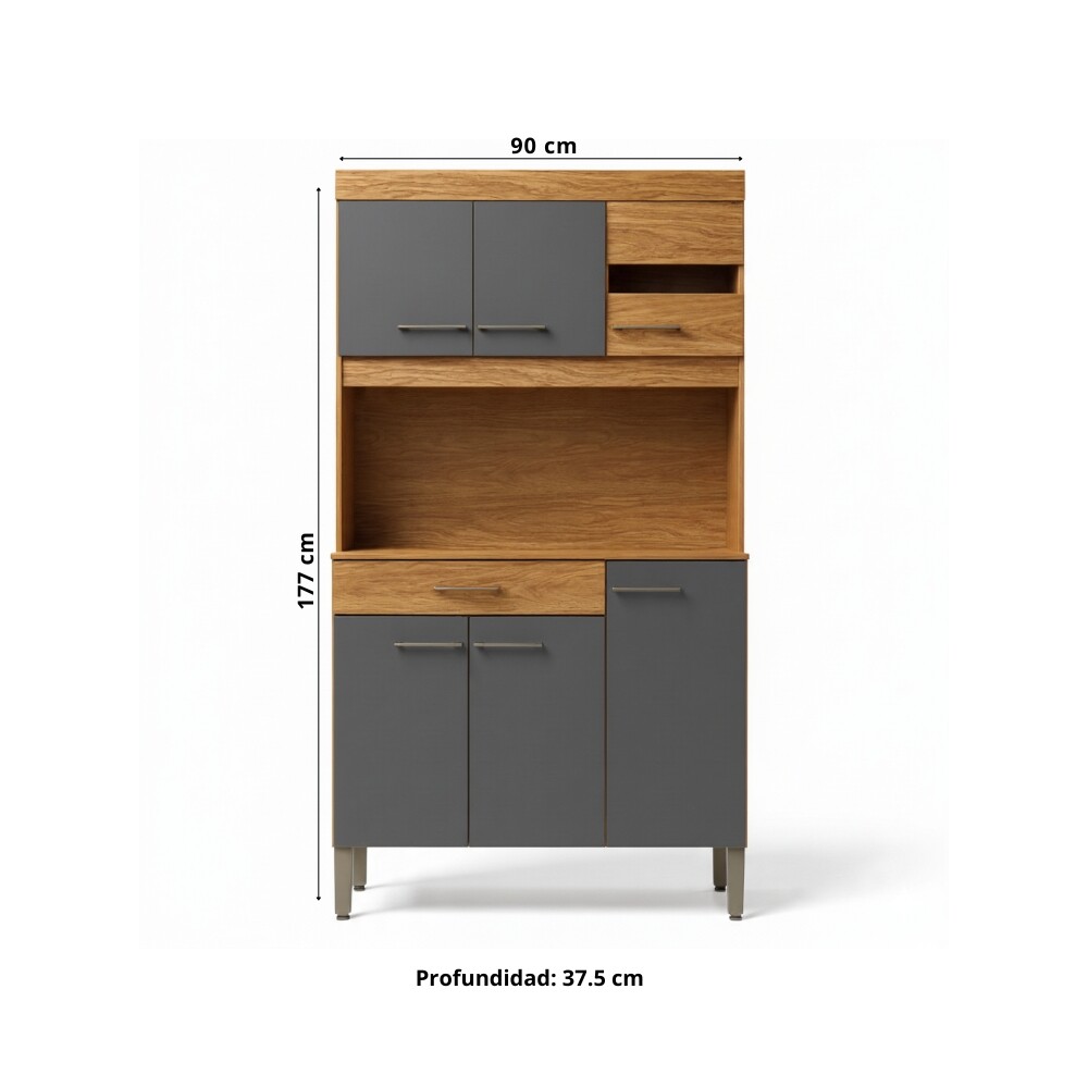 KIT DE COCINA ALACENA COMPACTA ARMARIO APARADOR - 6 PUERTAS 1 CAJÓN GRIS