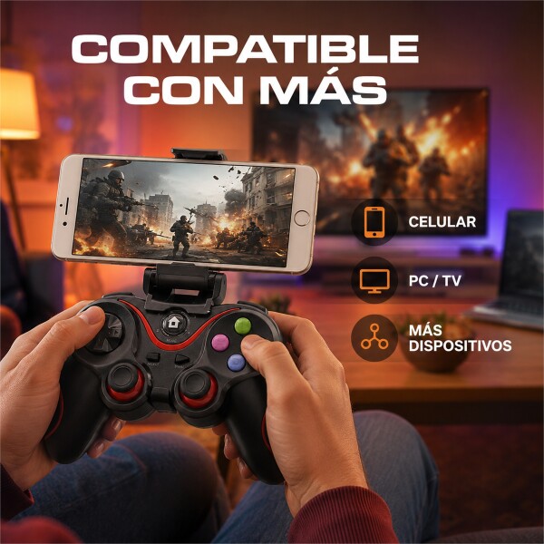 Joystick Bluetooth V8 Recargable con Soporte para Celular Negro 1