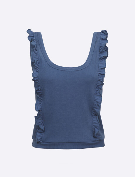 Musculosa ruffles azul piedra